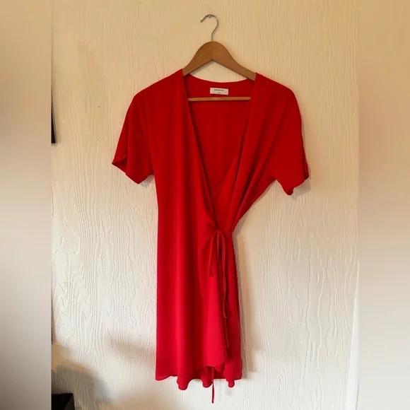 Babaton Aritzia Wallace Red Wrap Short Sleeve Mini Dress - Picture 5 of 14